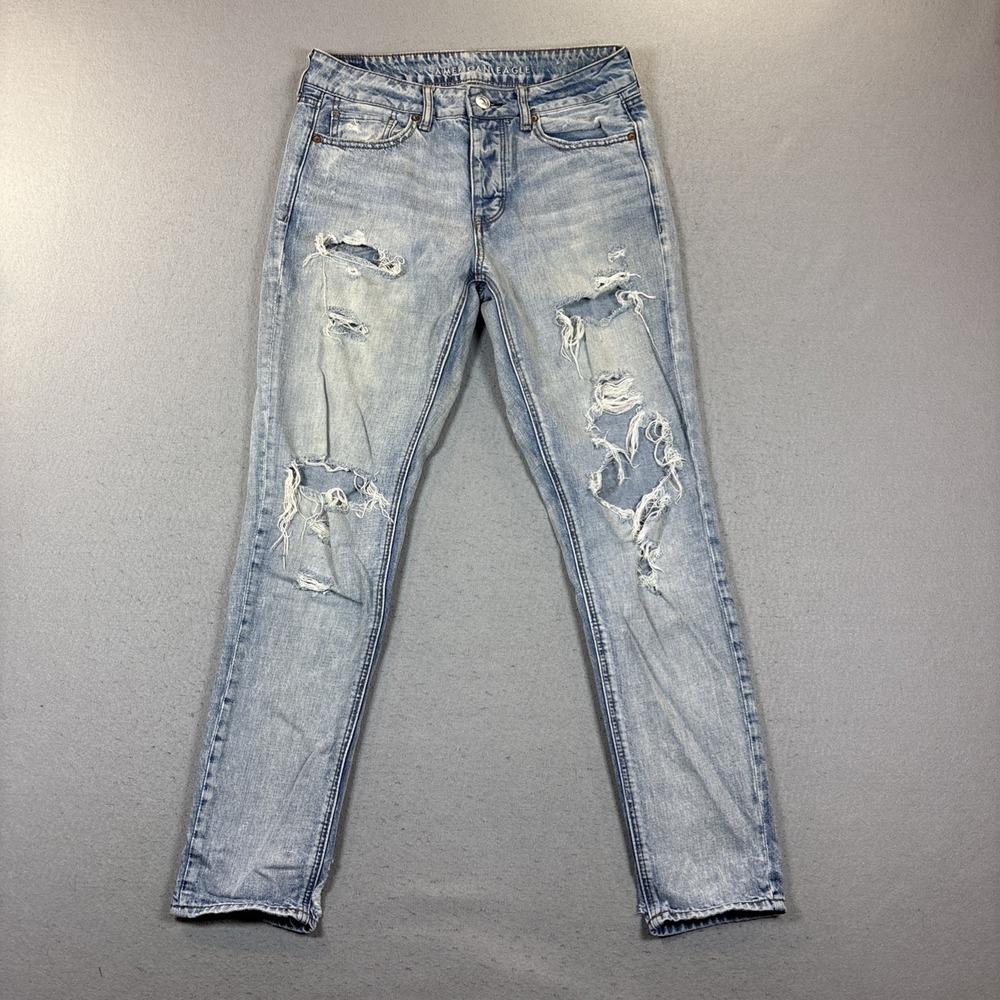 American Eagle Jeans Womens 6 Long Denim Tomgirl Distressed Button Fly Thrashed
